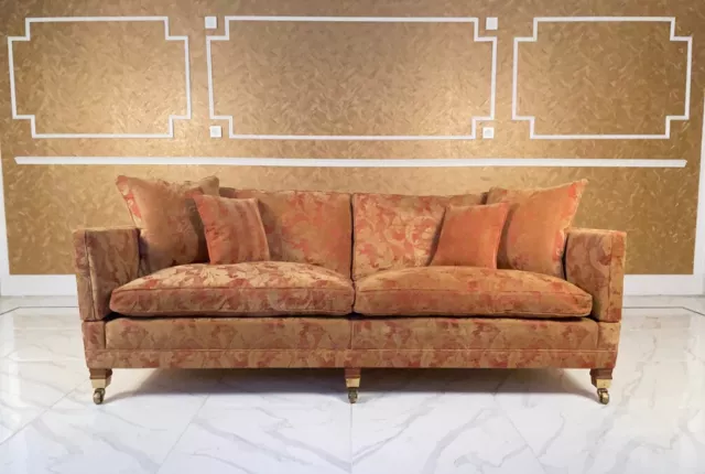 Duresta Trafalgar 3 Seater Rhapsody Russet Red Gold Floral Drop Arm Sofa