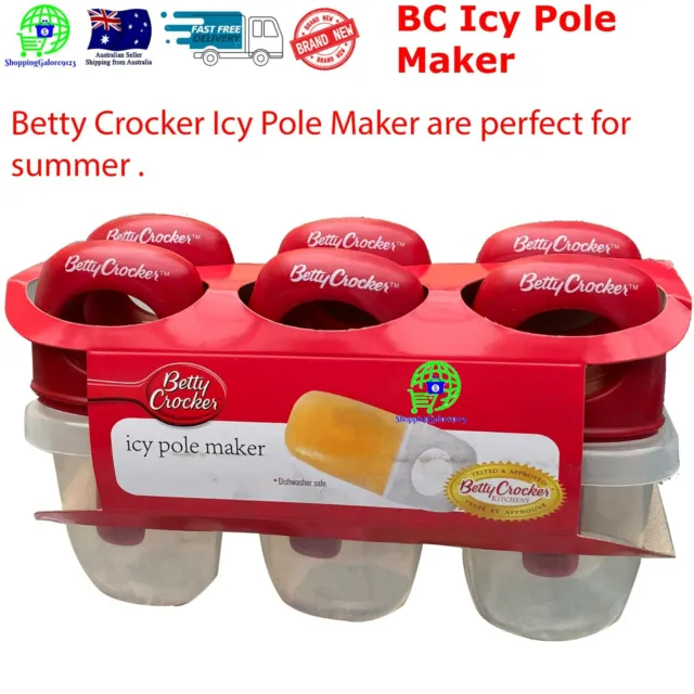 Betty Crocker Icy Pole Molds Jelly Block Maker Ice Cream Pop Popsicle 6 Cavities