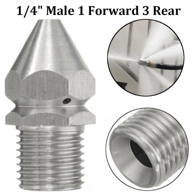 06 Nozzle Jet Cleaning Nozzle 1 Forward 3 Rear 1/4\" Male 1x Cleaning