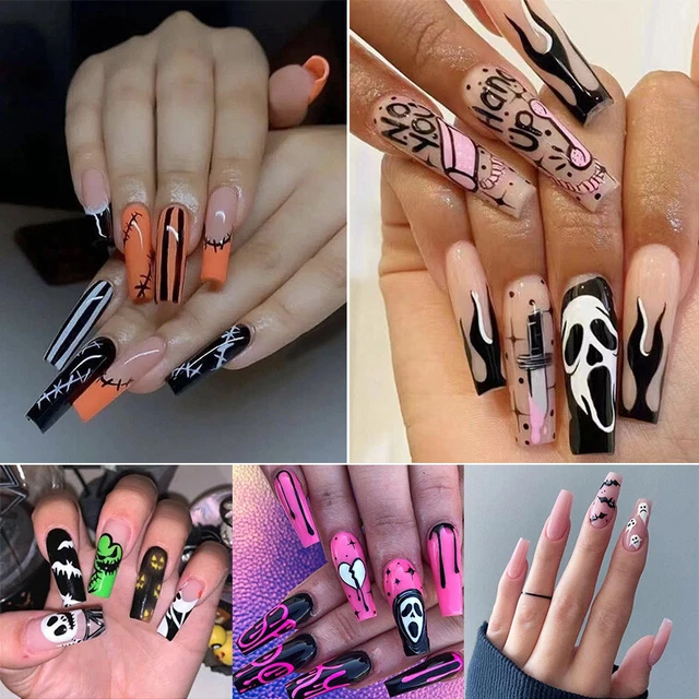 24Pcs Halloween Falsche Nägel Leicht Tragbar French Lang Sarg Ballett N +