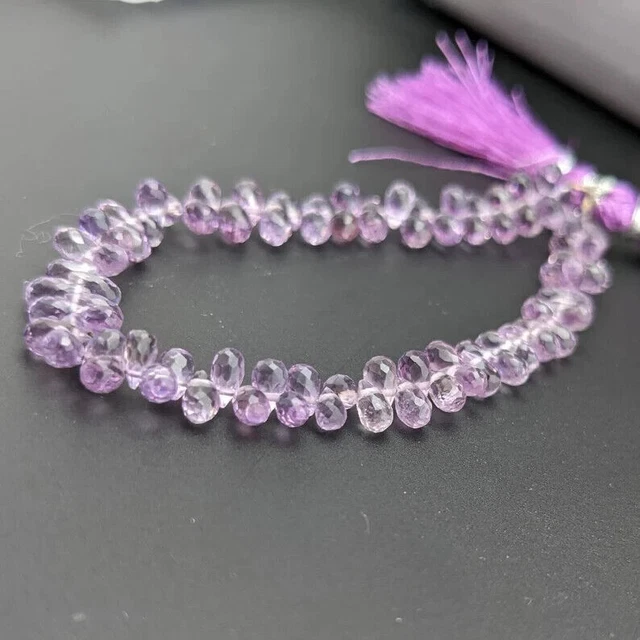 Natural Pink Amethyst Faceted Teardrop Gemstone Loose Beads 8" Strand Jewelry