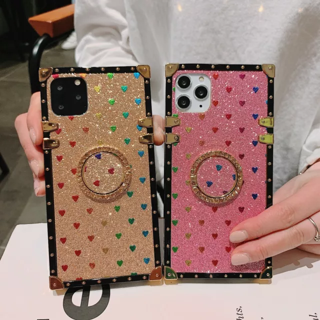 Bling Glitter Heart Diamond Square Case Cover for iPhone 11 Pro X XS Max Samsung