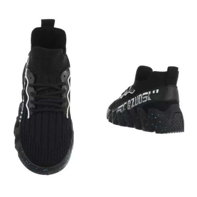 Scarpe da ginnastica sneakers tela nere zeppa platform lacci sportive comodi