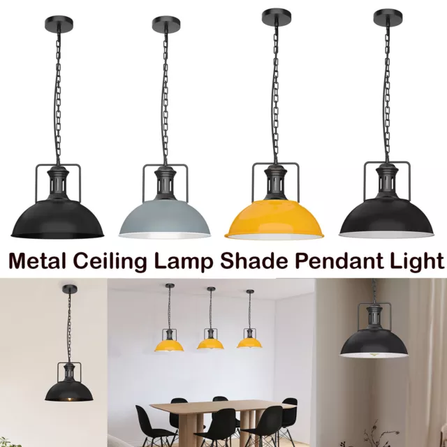 Vintage Pendant Lamp Ceiling Light Fitting Hanging Metal Dome Shade Retro Lamp 2