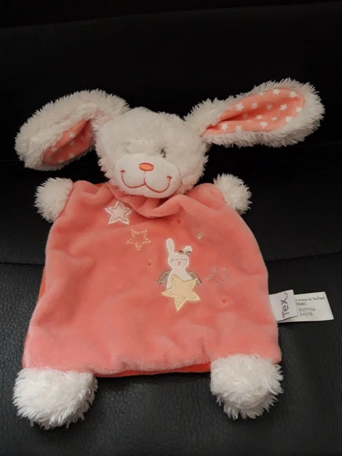 Doudou Plat TEX - Lapin Blanc / Rose / Etoiles