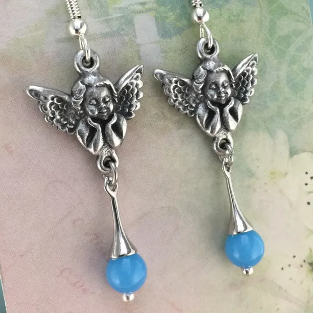 Angel Earrings with Blue Glass Crystal