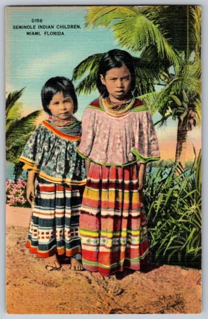 Miami, Florida FL - Seminole Indian Children - Vintage Postcard - Unposted