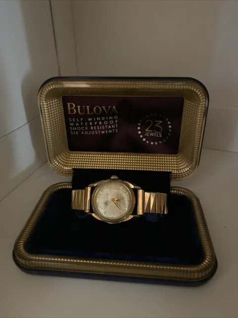 Working SelfWinding Vintage Bulova 23 Jewels Sunburst wristwatch w/original box!