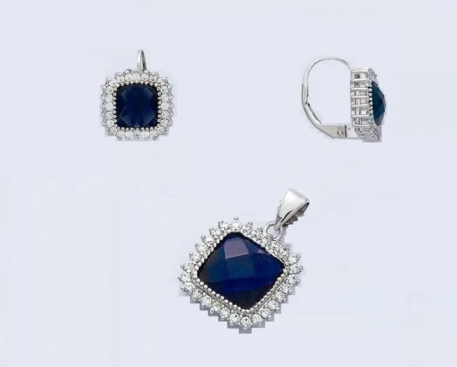 Parure De Bijoux Rhodiée Argent 925 - Collier, Boucles D'oreilles, Pendentif Avec émeraudes Cz, 3 Pièces