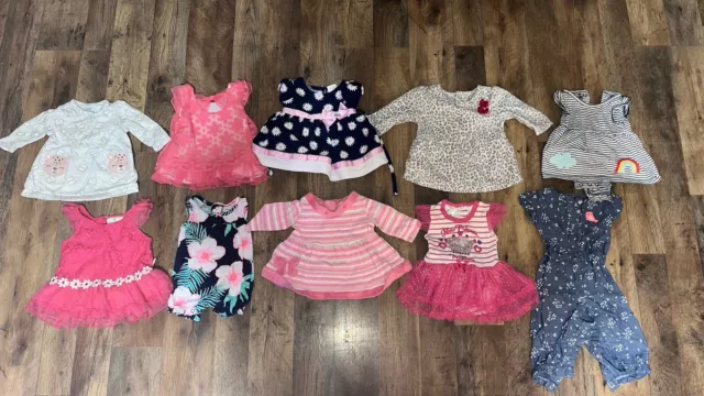 Baby Girl Infant Clothes Lot Mix Sizes NB 0-3 Months- 10 Pieces! Dresses & Romps