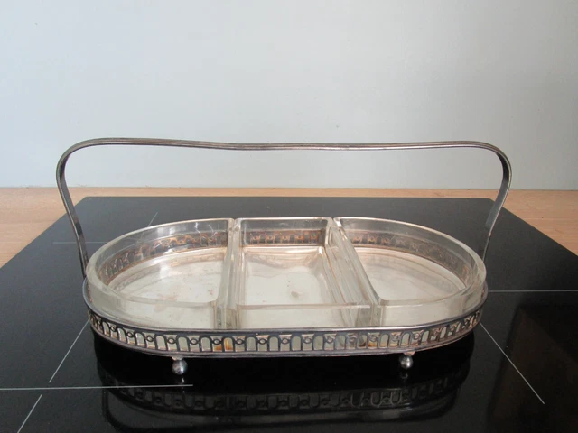Ancien Plateau à Fromage en Verre et Métal Argenté Vintage