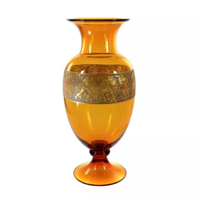 35 cm hohe Art Deco Vase mit kämpfenden Amazonen, Moser Karlsbad, signiert