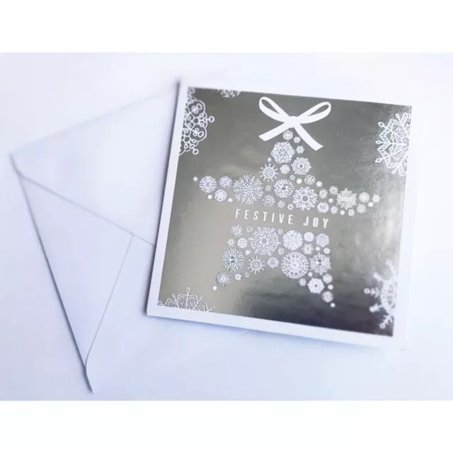 Christmas Card Charity Snowflake Star Silver Metallic White Children In Need UK 2