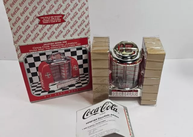 Coca Cola Musical Coin Bank Die Cast Tabletop Jukebox 1996 in Box Tested Working