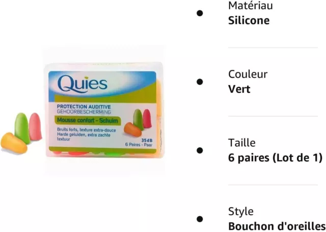 Quies Soft Foam Ear Protection Plugs 35dB - Pack of 6 Pairs Bouchons d'oreilles* 3