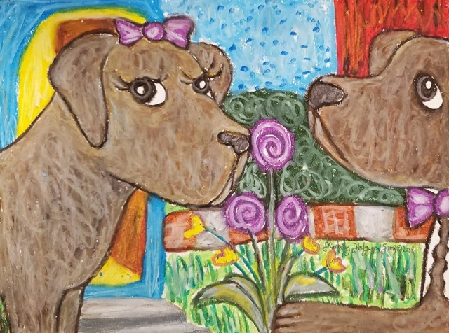 Chesapeake Bay Retriever on a Date  Dog Art Print 4 x 6 Signed by Artist KSams