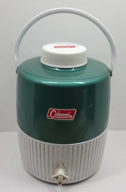 Vintage Coleman Green & White Jug Cooler Portable Water Thermos Pitcher USA rare