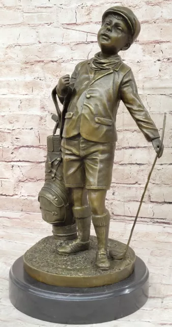 Signed Artwork: Caddy Boy Golfer Bronze Figurine Sculpture Statue Figure Decor