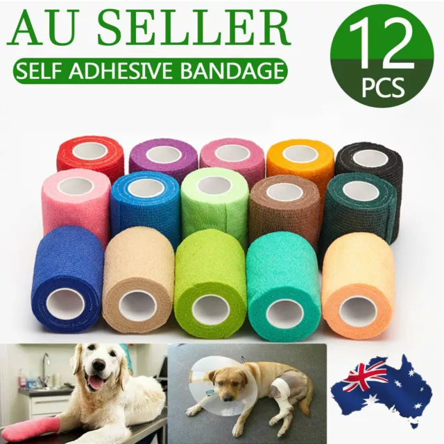 12x Pet Horse Dog Cat Wound Vet Cohesive Bandage Self Adherent Wrap Tape AU