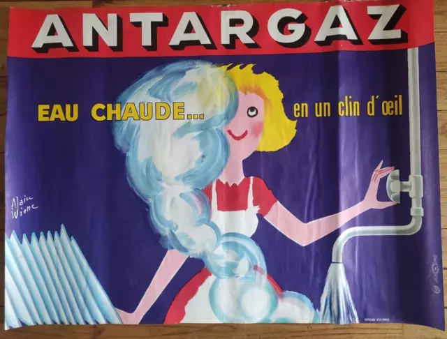 affiche originale ancienne - ANTARGAZ - Alain Wiene - années 60