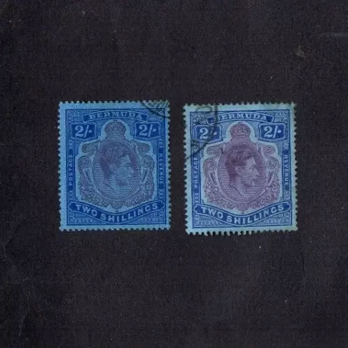 BERMUDA 2xDIFF'T SHADES OF THE GEORGE VI 1938 2/- PURPLE & BLUE VGU SG 116.