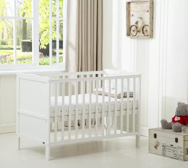 Cot Bed Wooden Baby Cot Toddler Bed Premier Aloe Vera Water Repellent Mattress O