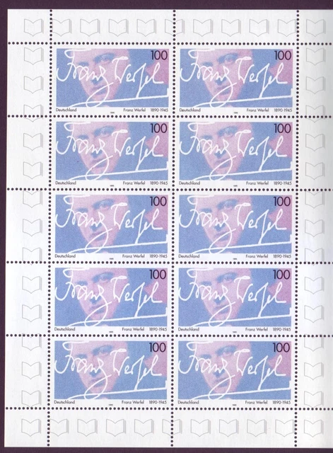 Bund 1813 10er Bogen Todestag Franz Werfel 100 Pf postfrisch