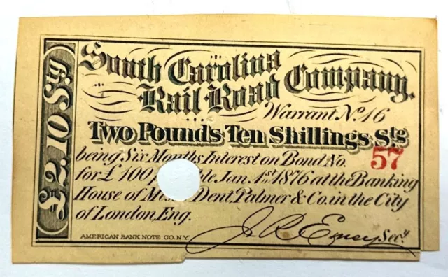 South Carolina , TWO POUNDS TEN Shillings - NT1144