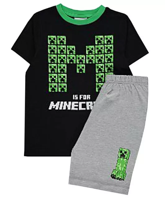 Boys Kids Childrens MINECRAFT Creeper Short Sleeve Pyjamas Pjs Set Cotton 6-14