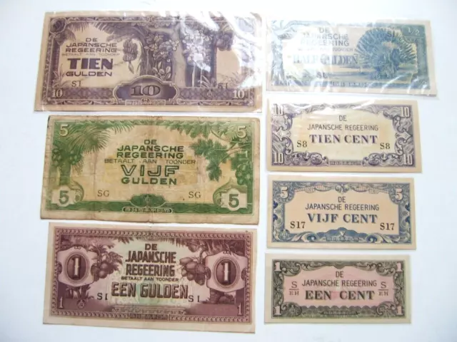 1942 japanese Netherlands Indies Banknotes set