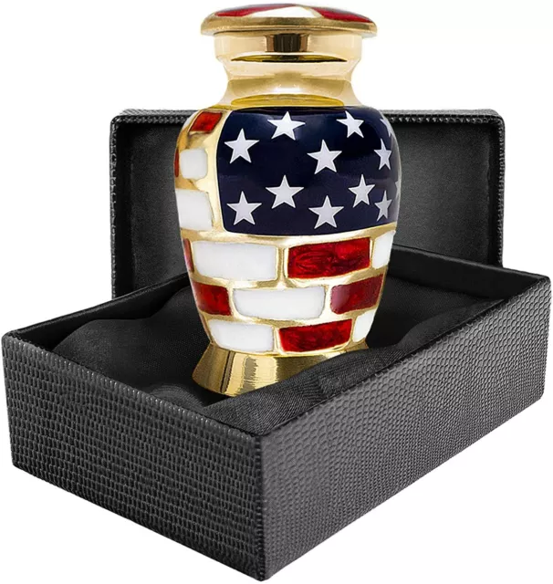 Patriotic US Flag Small Keepsake Cremation Urn for Human Ashes - Qnty 1 with Bag 2