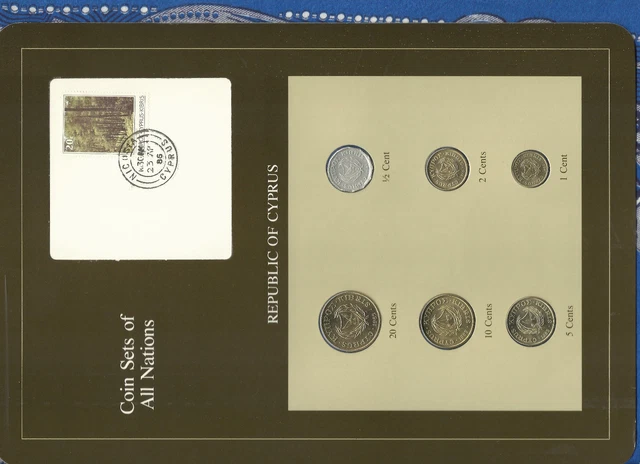 Coin Sets of All Nations Cyprus w/card UNC 20,5,2 cents 1985 10,1,1/2 cent 1983