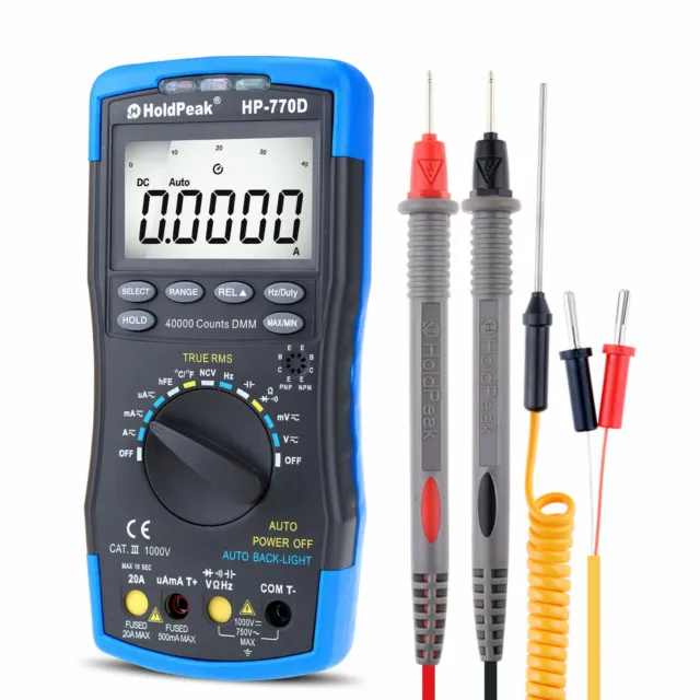 Digital Multimeter 40000Count Tester Auto Range Cap Ohm Volt Amp Meter Bar Graph