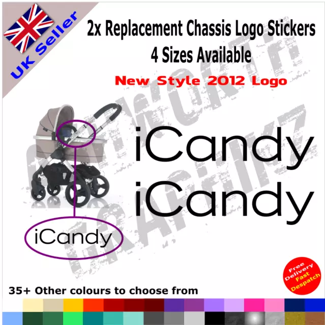 2x New 2012 iCandy Replacement Logo Stickers Pushchair Pram Stroller 35+ Colours