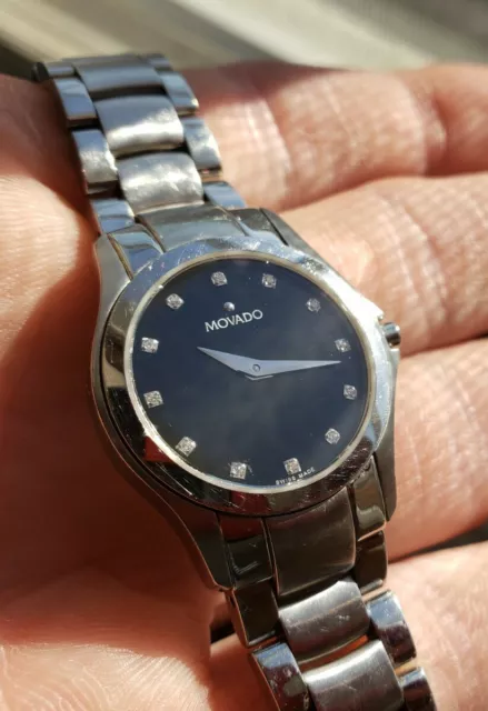 Ladies Movado Diamond Accent Museum 84 E4 1849 Stainless Steel Watch Pre-owned