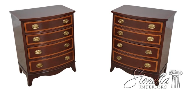 L59360EC: Pair THOMASVILLE Bowfront Banded Mahogany Nightstands L59360EC: Pair THOMASVILLE Bowfront Banded Mahogany Nightstands