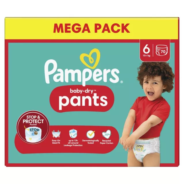 Mega Pack 70 couches PAMPERS Baby Dry Pants Taille 6 (14 à 19KG) Culottes Bébé