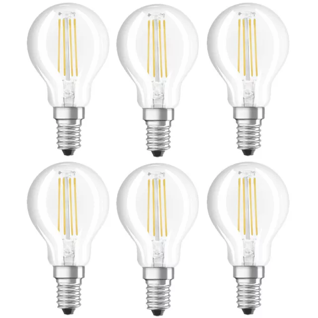 6 x Osram LED Filament Tropfen 4W = 40W E14 klar 470lm 840 neutralweiß 4000K
