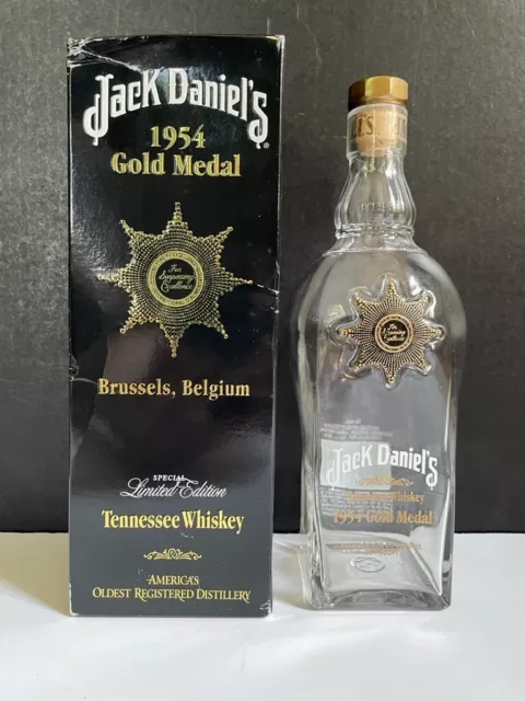 Jack Daniels 1954 Gold Medal EMPTY Bottle w/ Box and Cork Stopper