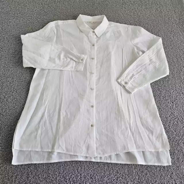 Eileen Fisher Tunic Top Womens L White 100% Organic Cotton Woven Hi Low Hem
