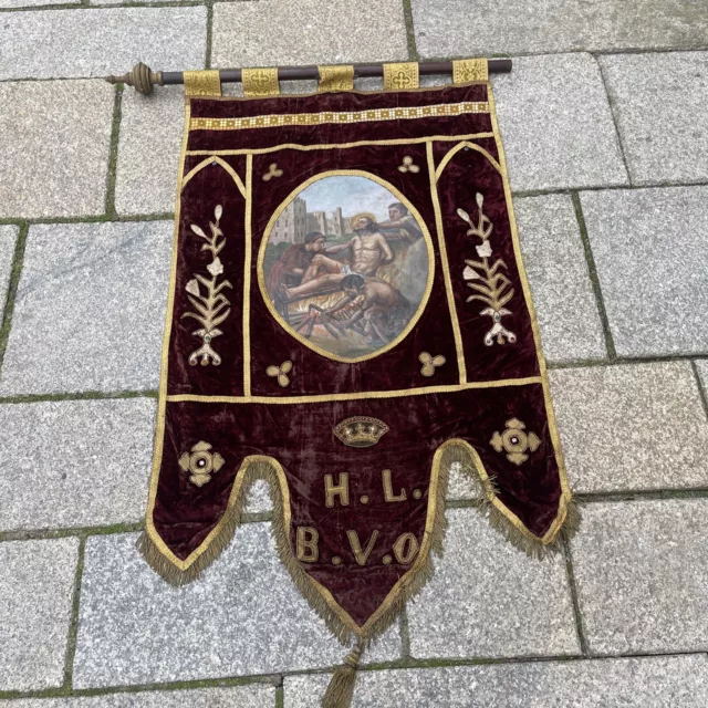 Kirchenfahne Kirchen Banner Paramente Prozessionsfahne Antik Fahne 19. Jhdt.