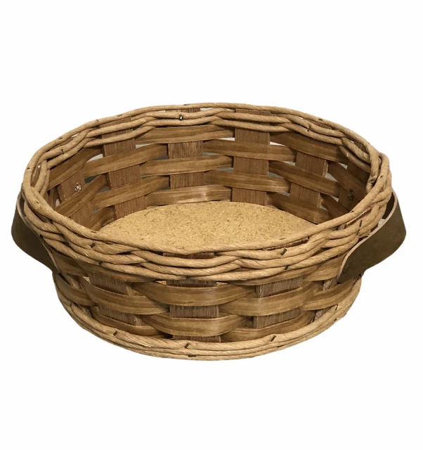 VINTAGE PYREX CASSEROLE Dish Holder Wicker Round Basket Leather Handles