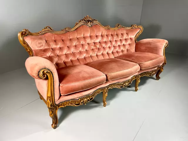 EB6733 Vintage Danish French Style Sofa, Louis xiv, Pink, Carved, Retro, V3SS