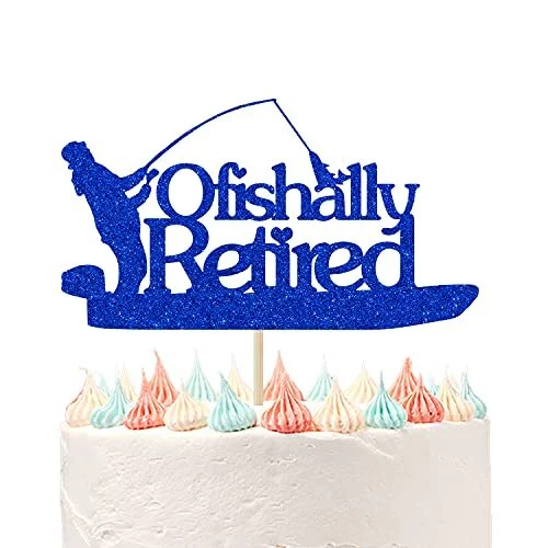 Ferastar Ofishally Retired Cake Topper, Gone Fishing Cake Decor, Happy