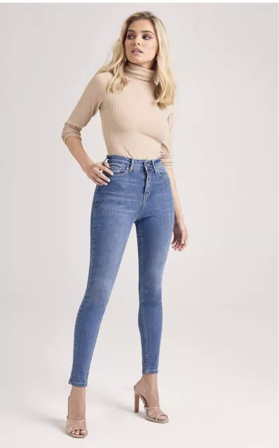 Boohoo Butt Shaper Mid Rise Skinny Jeans - Mid Blue - Size 6 - Brand New