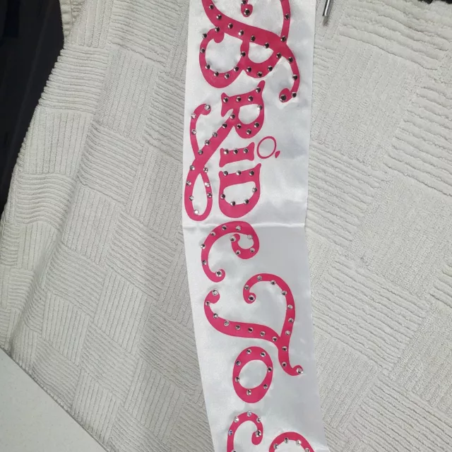 Bride To Be Sash White Bachelorette Shiny Pink Rhinestones Bridal Accessory New