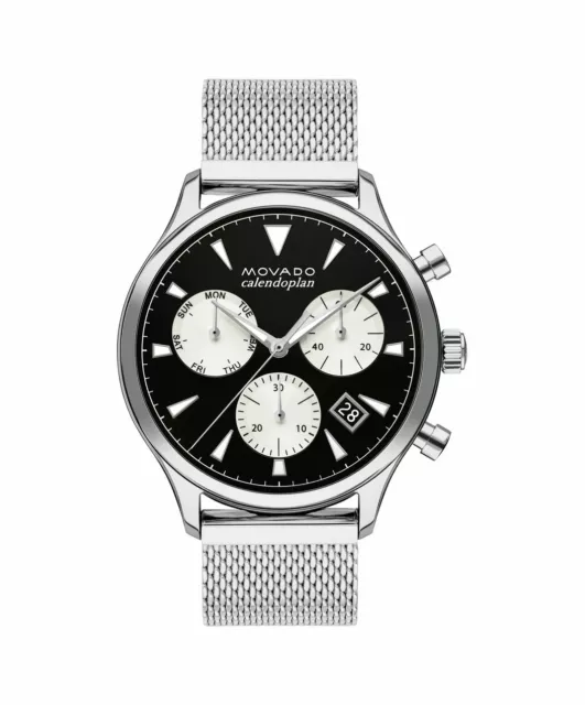 New Movado Heritage Chronograph Mesh Steel Bracelet Mens Watch 3650097