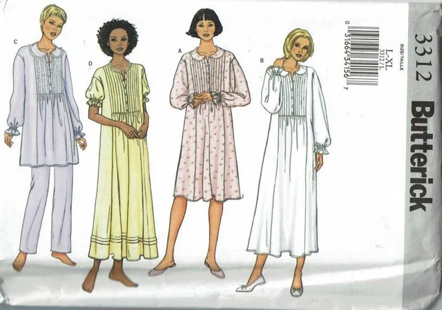 Butterick Sewing Pattern 3312 Nightgown Pajamas Misses Size L-XL