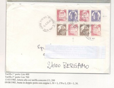 STORIA POSTALE castelli in bobina DITTICI su LETTERA 2 PORTO 1983 CIB_032 