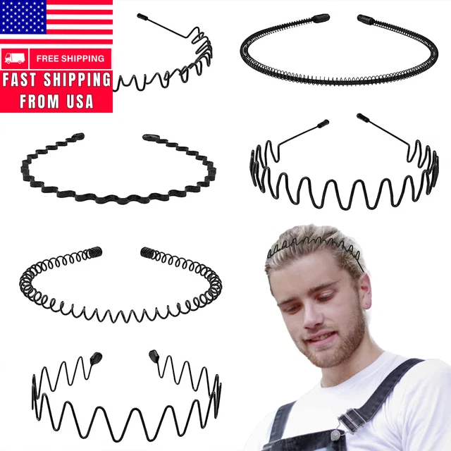 Metal Men Headbands Women Hair Bands, Unisex Black Wavy,Spring and Summer Outdoo